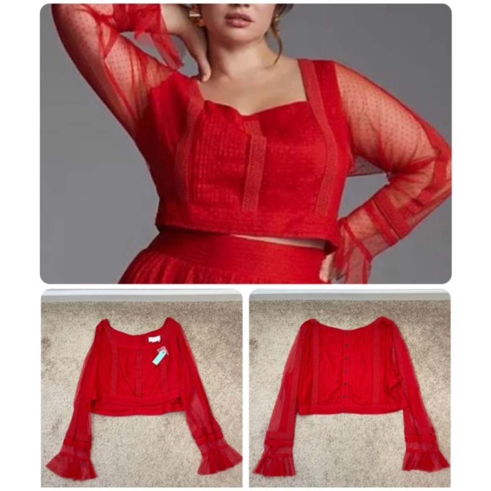 NWT Anthropologie Plus A+nthropologie Dotted Tulle Crop Long Sleeve Top Size 24W - Picture 10 of 16